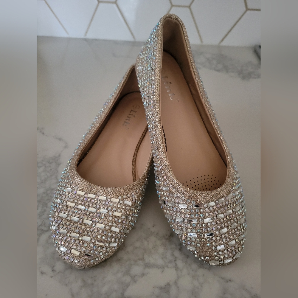 Girl's Sparkling Rhinestone Flats Size 2